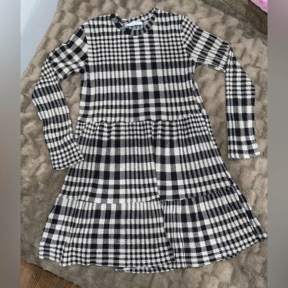 Zara Dress Womens Size Medium Tan & Black Academia Plaid Peplum Babydoll - Picture 2 of 8